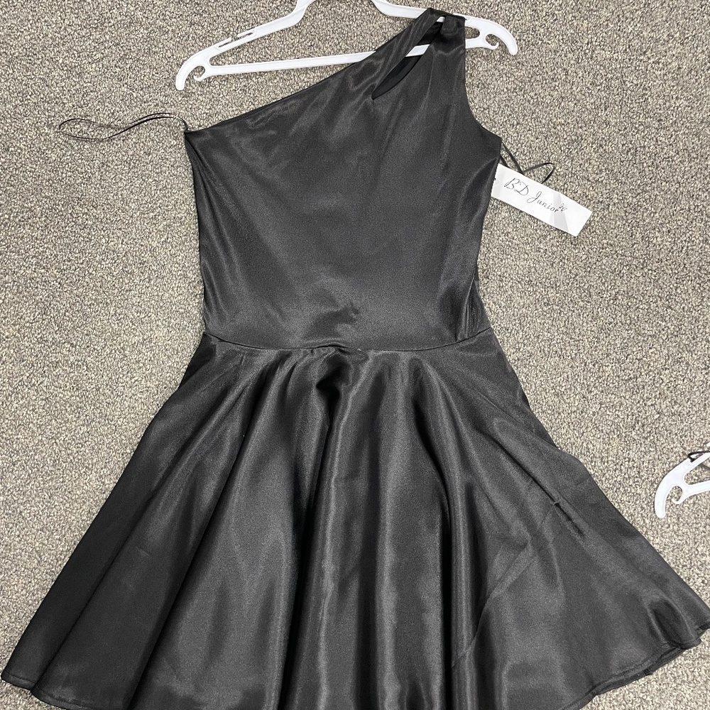 BD Junior (By Debra) One Shoulder Black Satin-y Dress Style #285 Fabric #724B